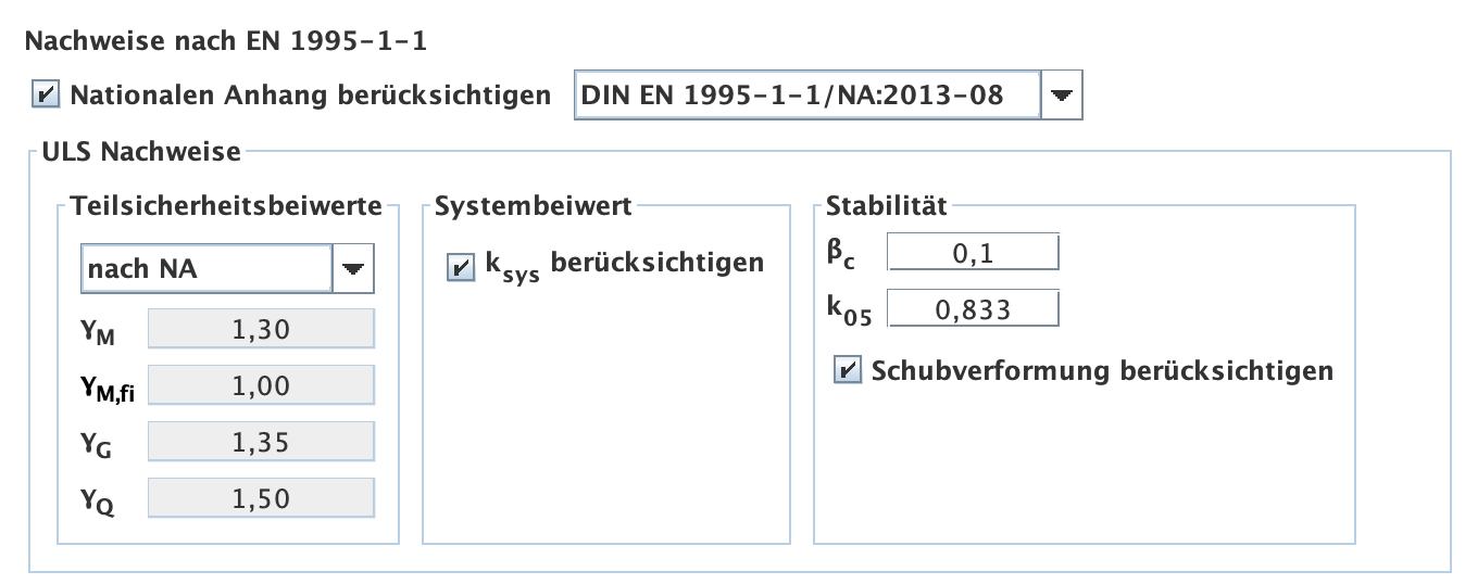 Einstellungen - Nachweisfürung - ULS